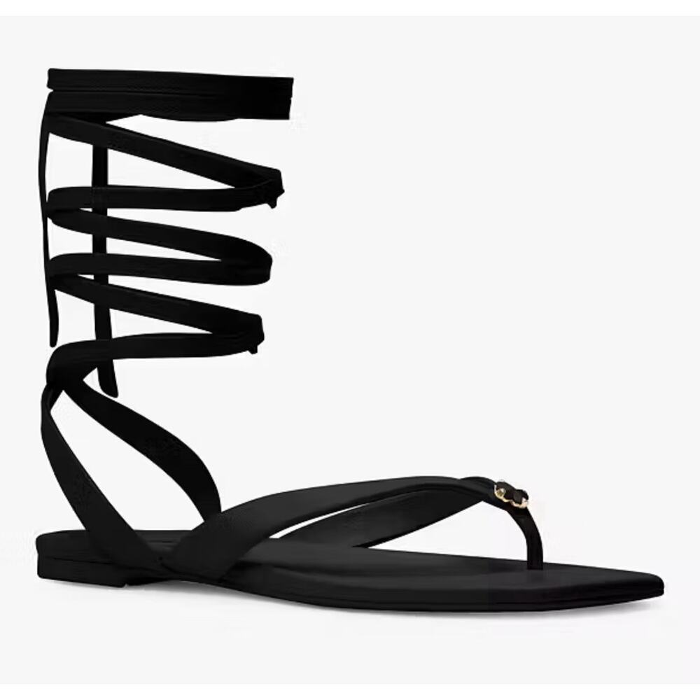 Kate Spade Flower Studded Gladiator Flat Sandals Size 5.5 Leather Classic